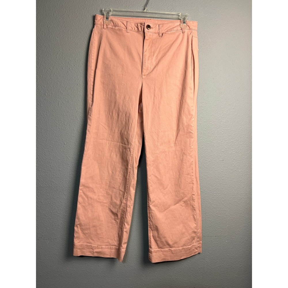Old Navy Pink Wide Leg Flowy Pants Womens 12 Tall High Rise Cotton Stretch Twill